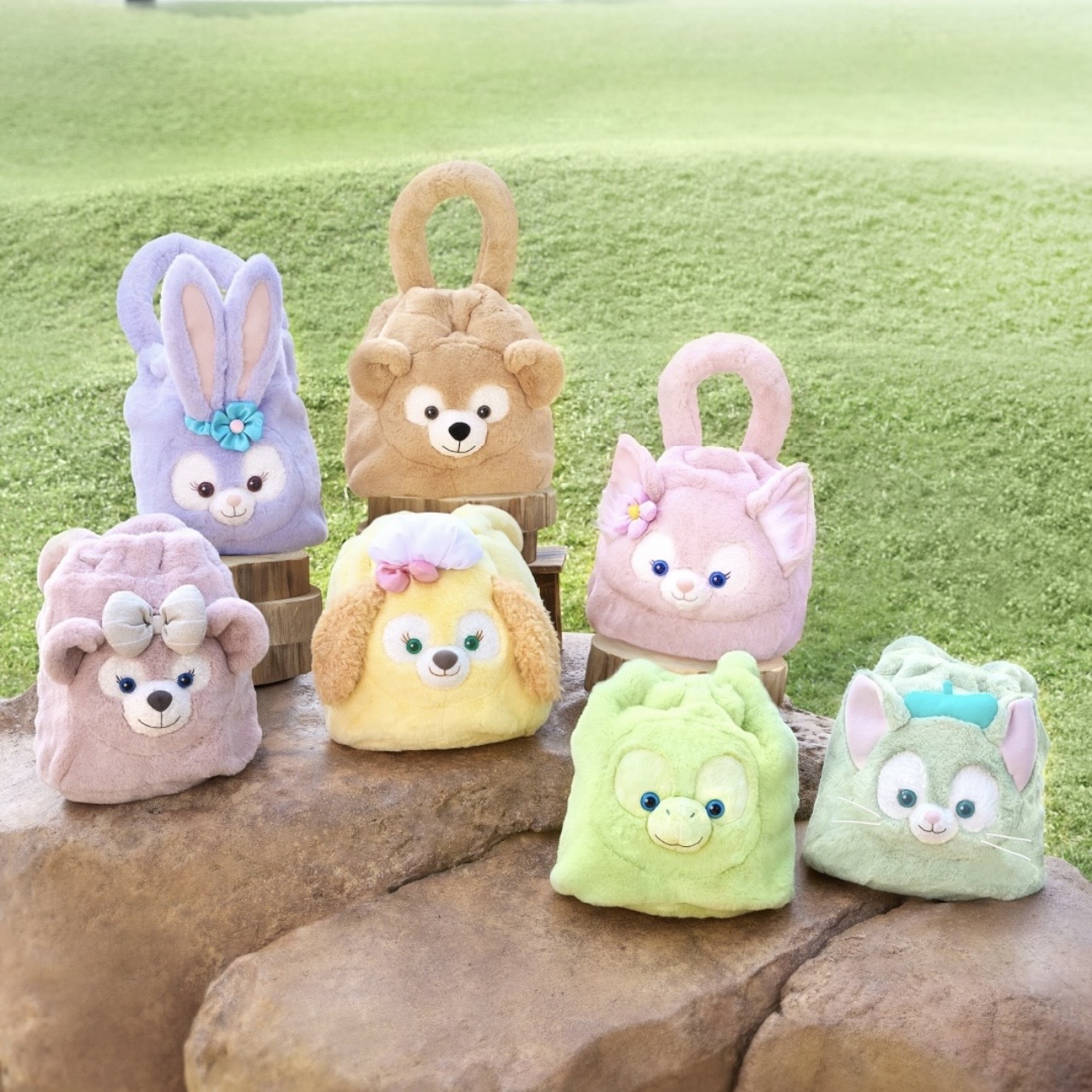 達菲 Duffy 大頭圖案 絨毛 束口 造型 毛毛 手提包 -香港迪士尼樂園