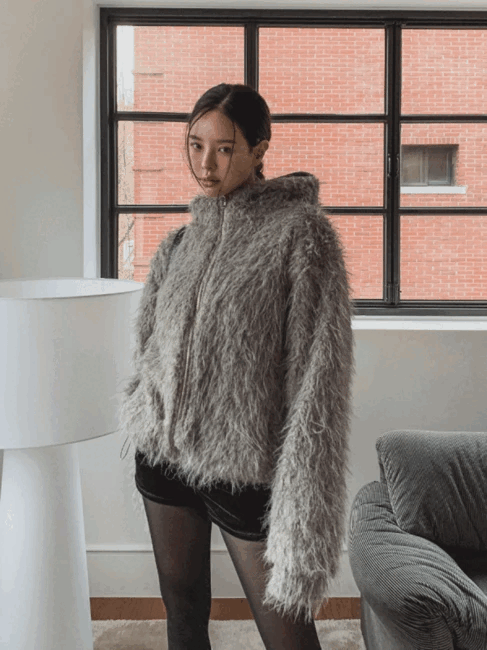 高領毛絨連帽鋪棉外套