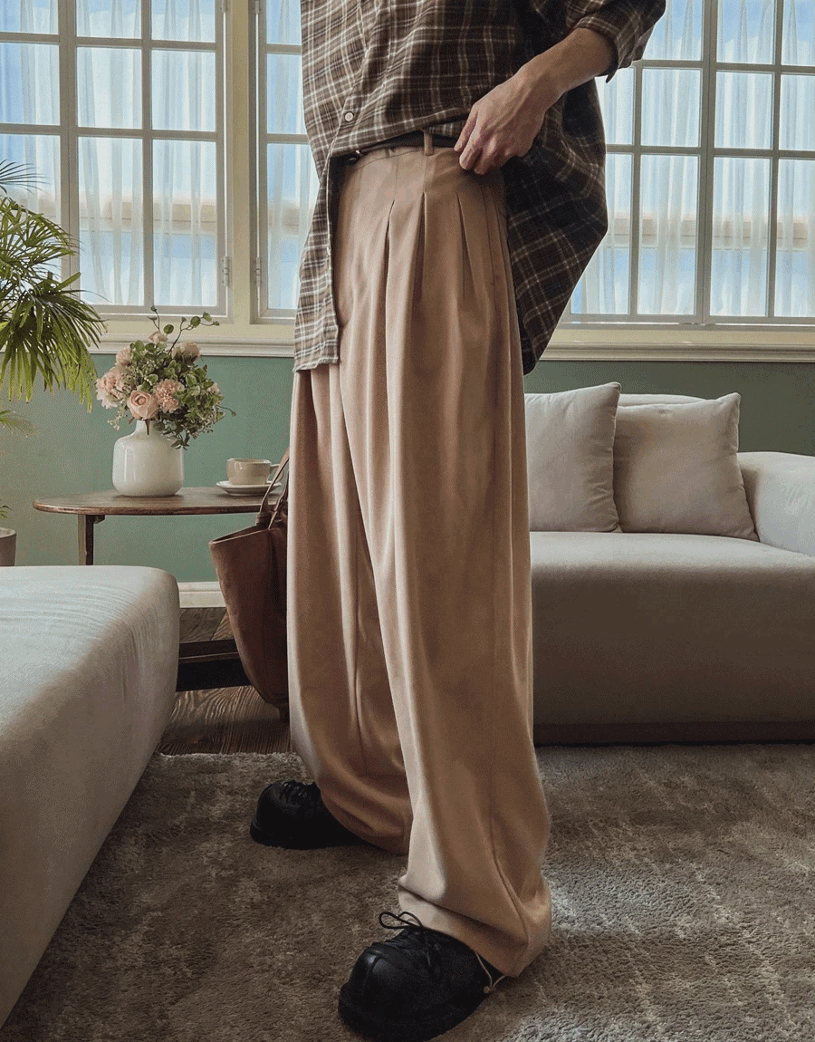 三褶泡泡寬鬆休閒褲