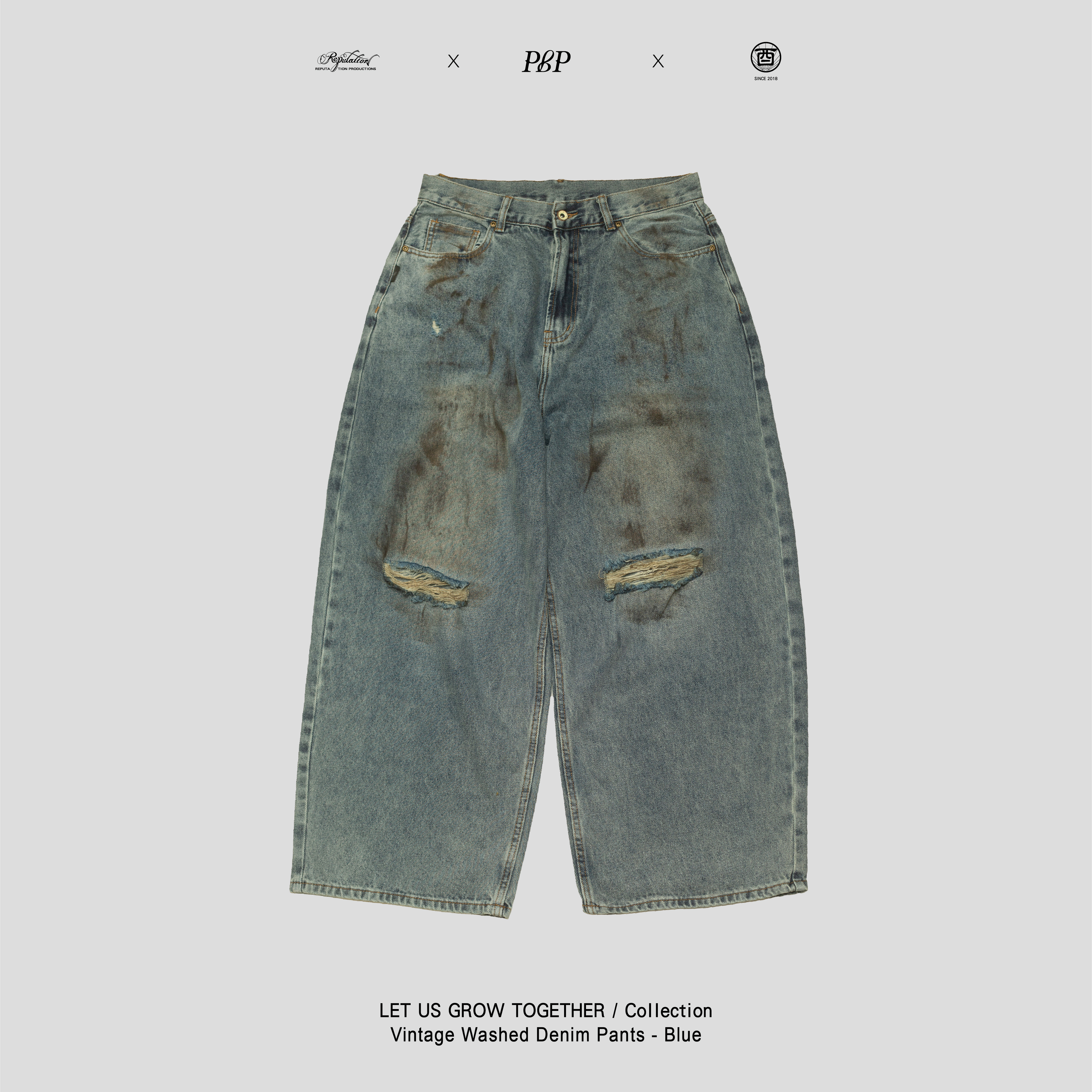 P.B.P X  酉5pm.twcaudex® X RPTN - VINTAGE WASHED DENIM PANTS  - BLUE