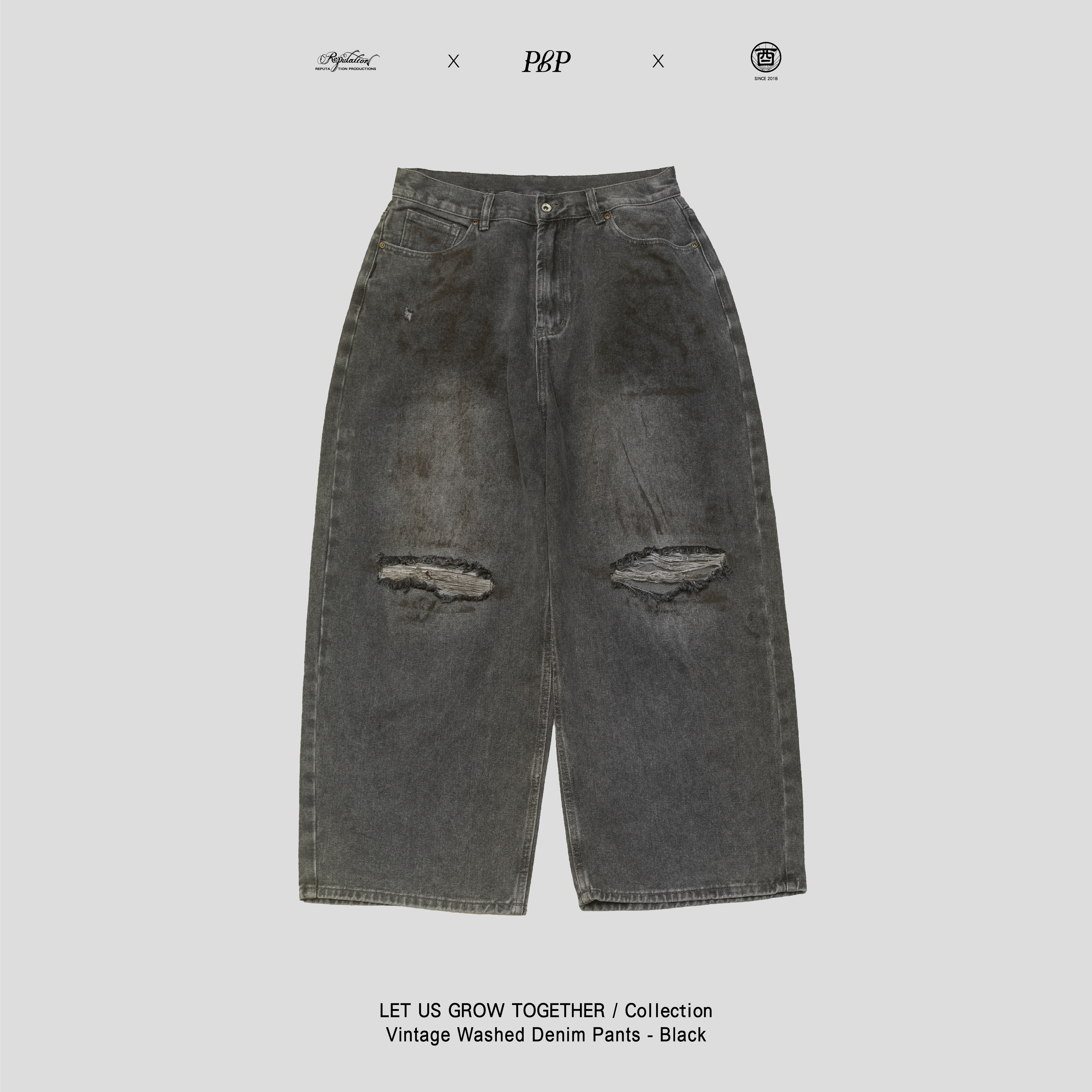 P.B.P X  酉5pm.twcaudex® X RPTN - VINTAGE WASHED DENIM PANTS  - BLACK