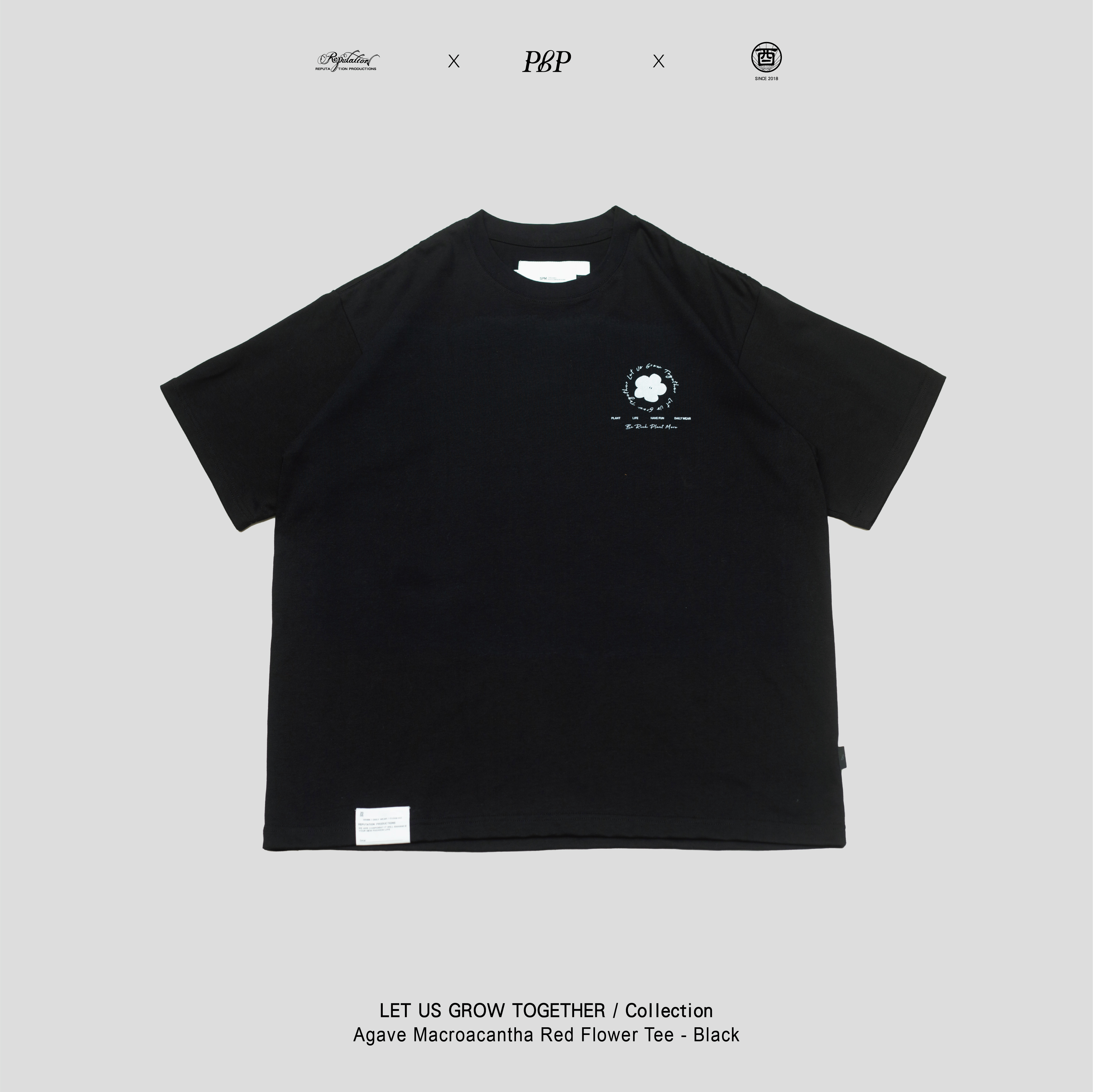P.B.P X  酉5pm.twcaudex® X RPTN - AGAVE MACROACANTHA RED FLOWER TEE  - BLACK