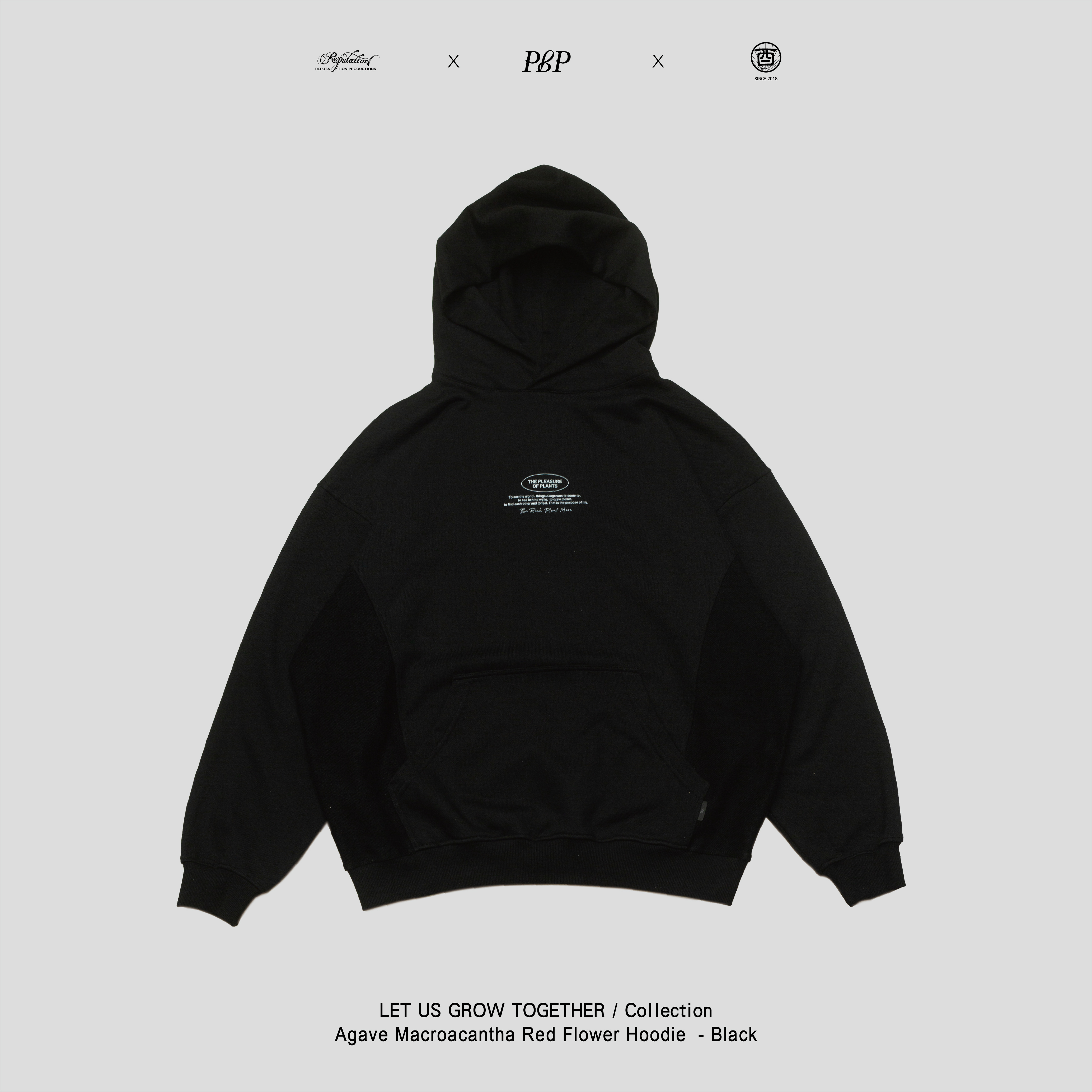 P.B.P X  酉5pm.twcaudex® X RPTN - AGAVE MACROACANTHA RED FLOWER HOODIE - BLACK