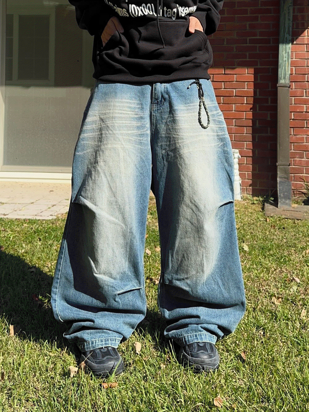 貓須水洗氣球寬鬆牛仔褲