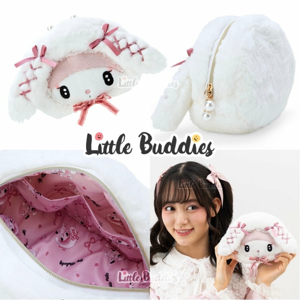 日版 Melody & Kuromi 月夜MeloKuro設計系列 頭型手拿包 化妝袋