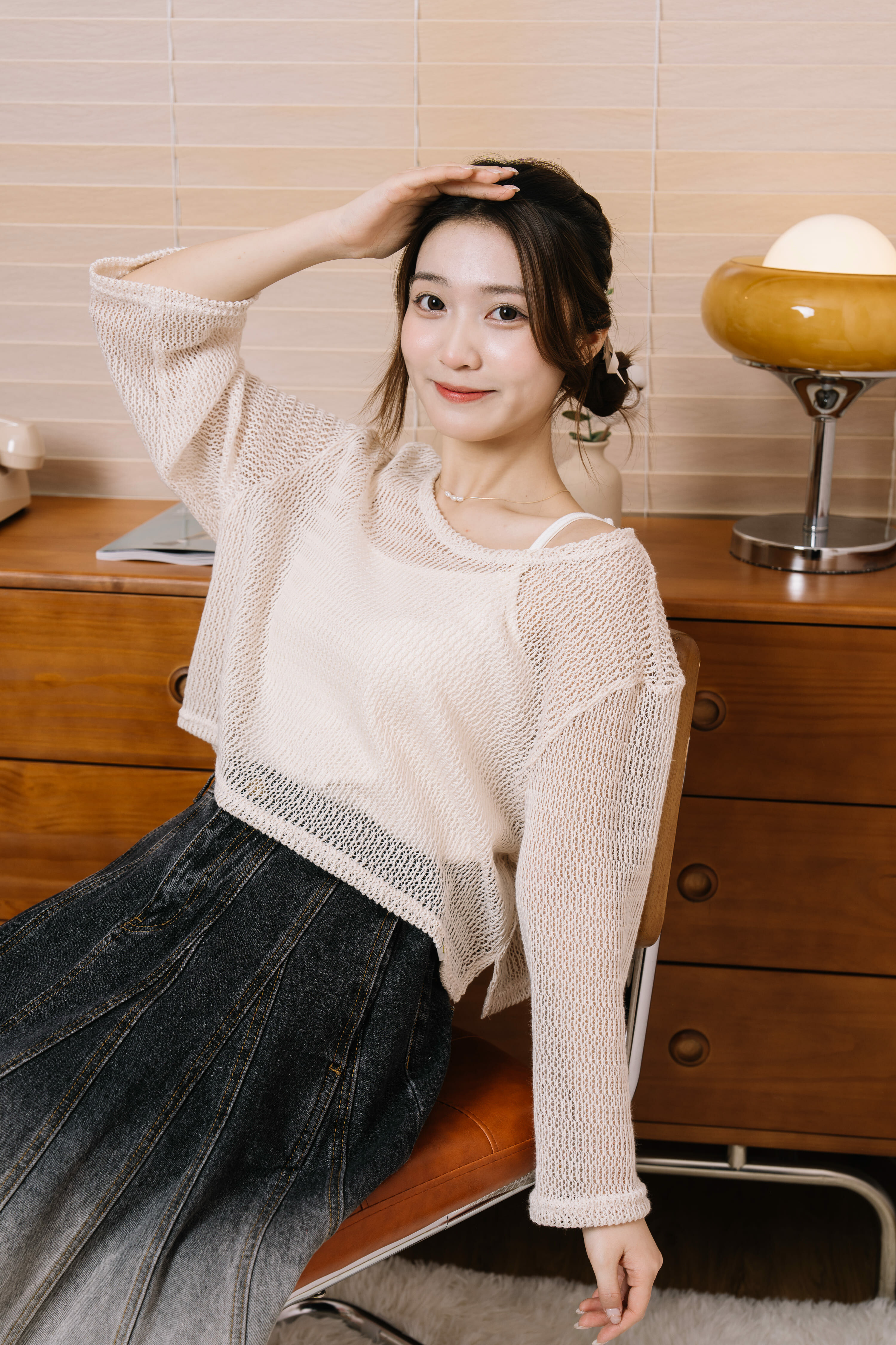 兩色 / 扭紋鏤空短款長袖上衣 / Twisted Hollow Cropped Long Sleeve Top