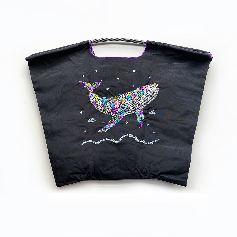 Ball＆Chain 刺繡環保購物袋 L號 - 黑 (30115401)