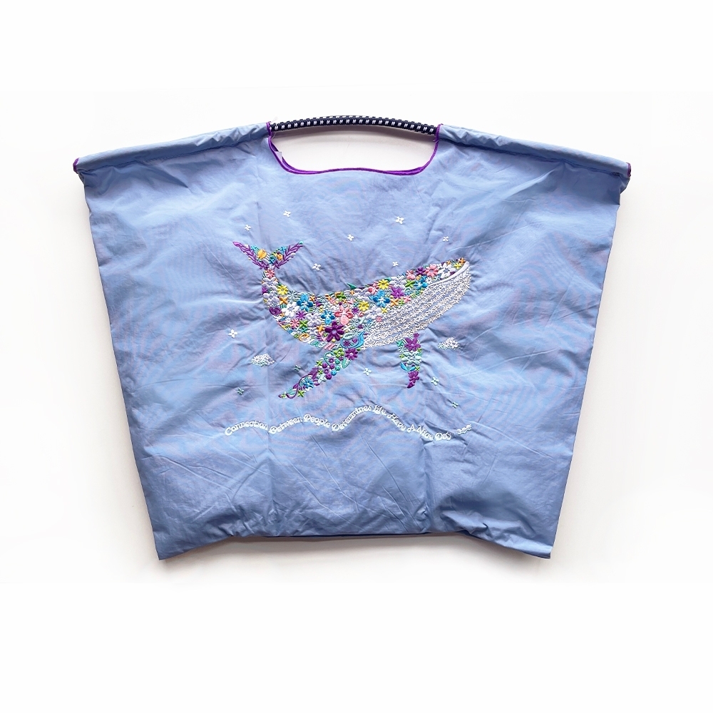 Ball＆Chain 刺繡環保購物袋 L號 - 藍 (30115474)