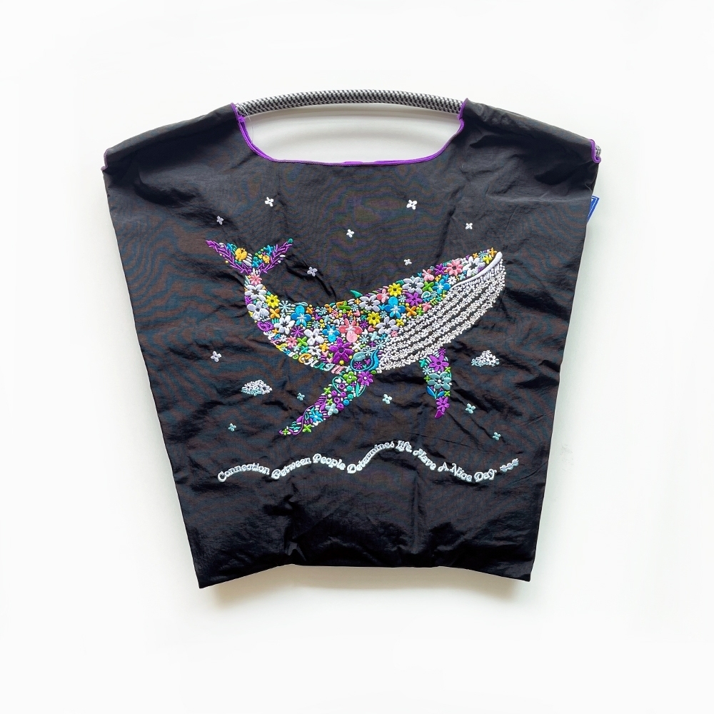 Ball＆Chain 刺繡環保購物袋 M號 - 黑 (30105401)