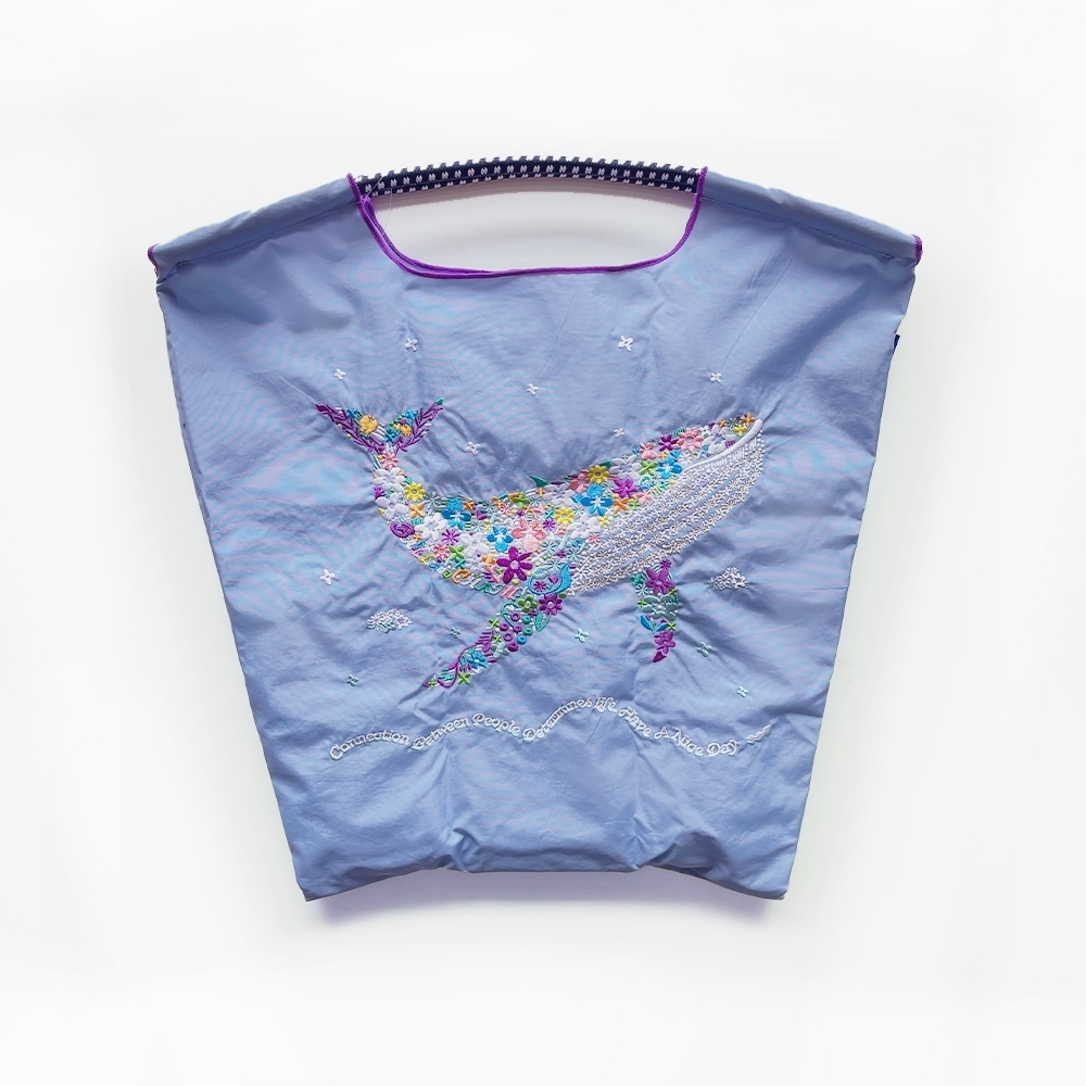 Ball＆Chain 刺繡環保購物袋 M號 - 藍 (30105474)