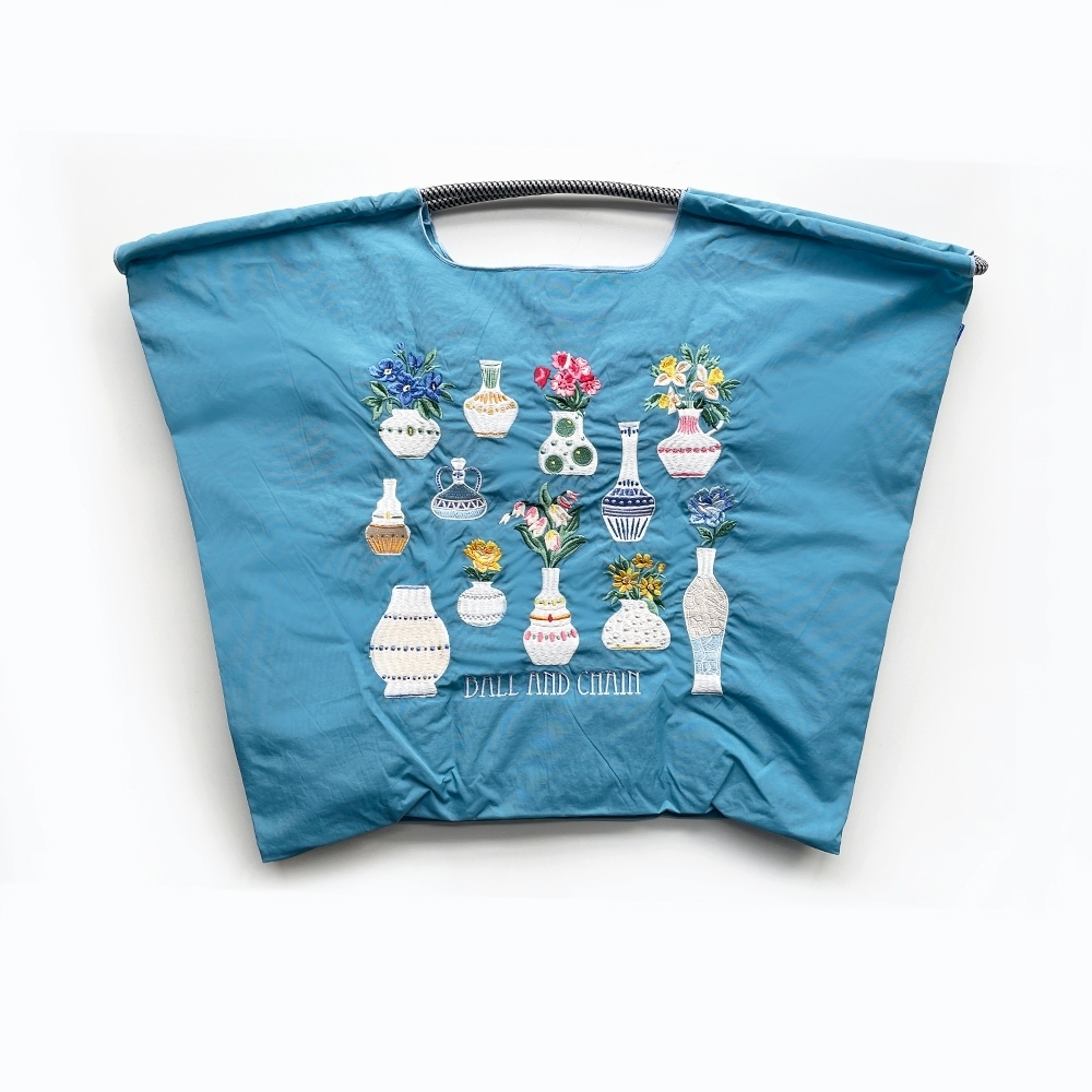 Ball＆Chain 刺繡環保購物袋 L號 - 藍 (30115988)