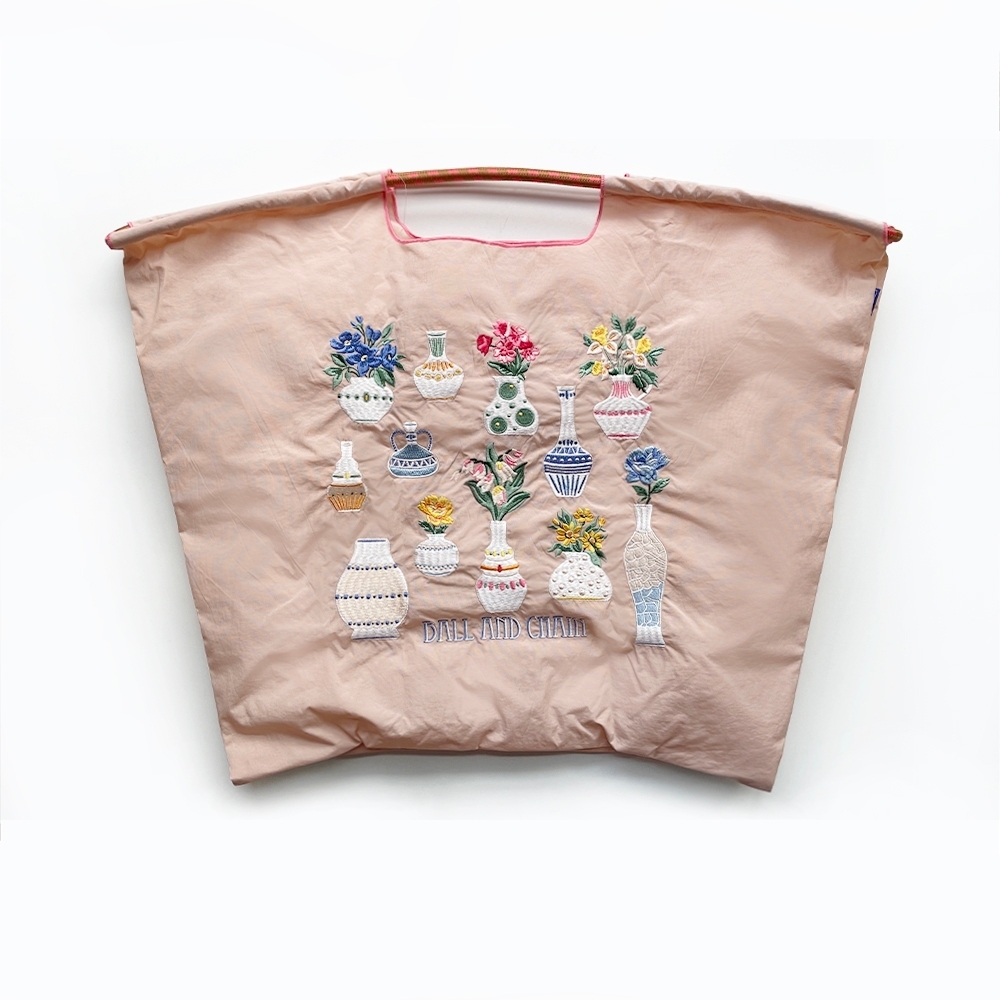 Ball＆Chain 刺繡環保購物袋 L號 - 粉膚 (30115959)