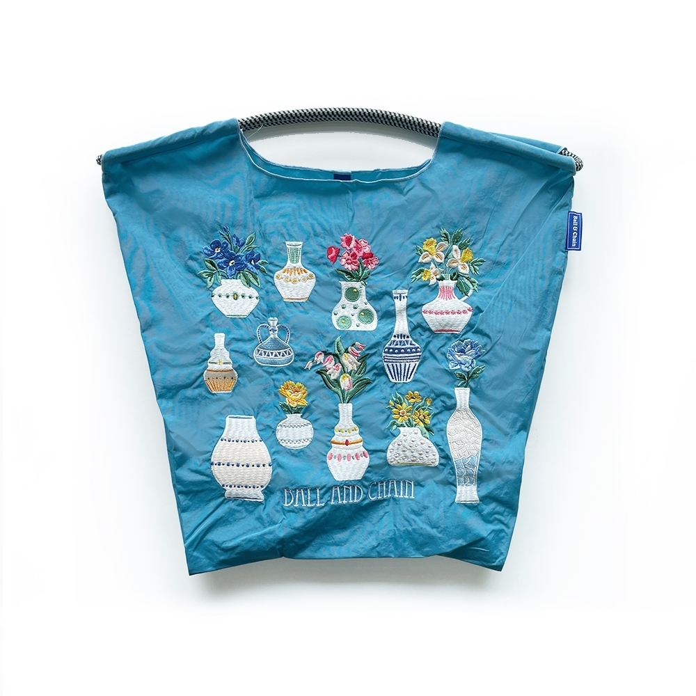Ball＆Chain 刺繡環保購物袋 M號 - 藍 (30105988)