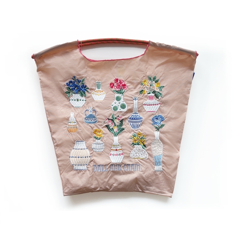 Ball＆Chain 刺繡環保購物袋 M號 - 粉膚 (30105959)