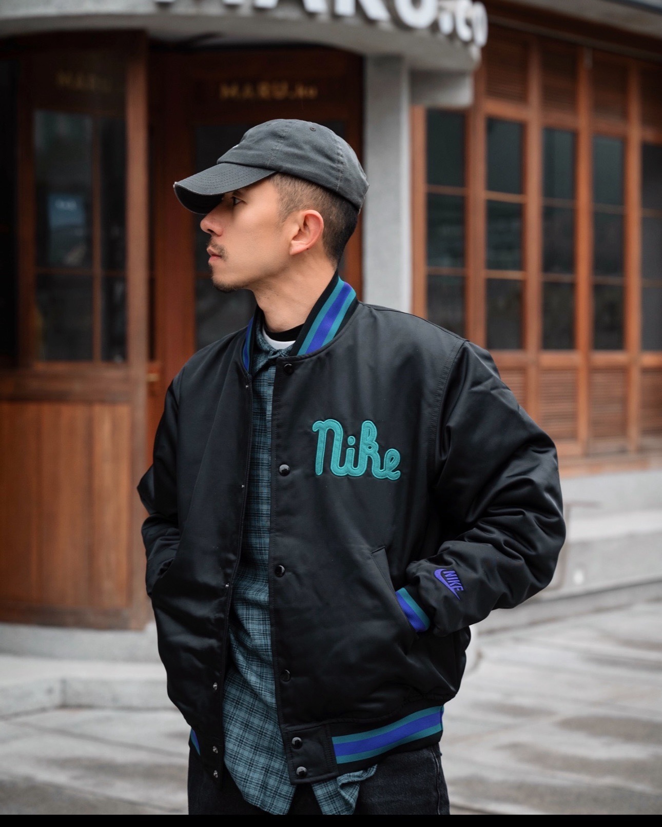 #預購 NIKE 塗鴉 刺繡 復古棒球外套 FQ7970-010 黑 328 綠