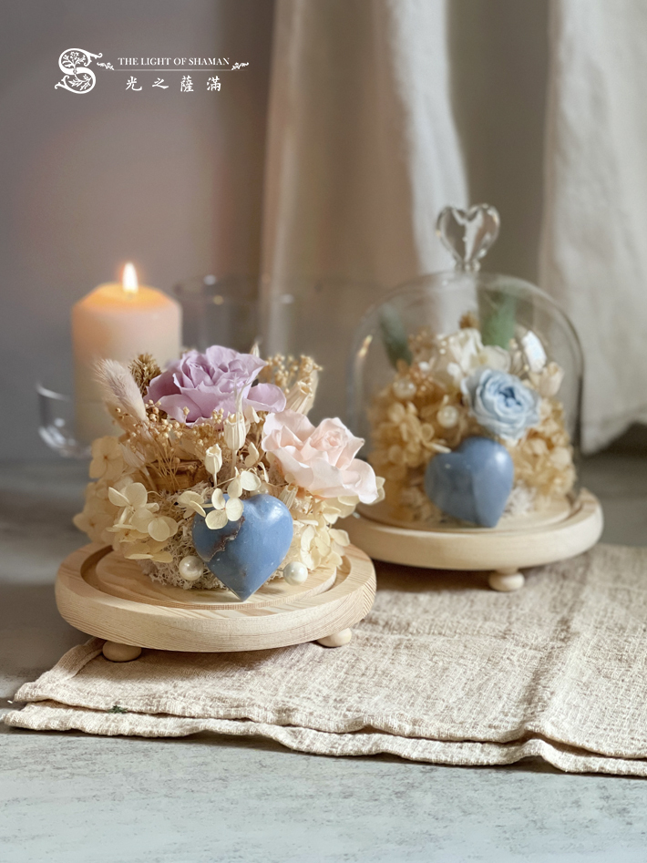 桃花愛心天使石玫瑰永生花擺飾組 開啟戀愛桃花、聚富”磁場 - 光之薩滿