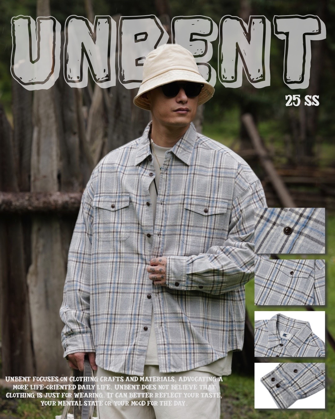 #預購 UNBENT 25SS 進口面料 磨毛 純棉 格子襯衫 灰色