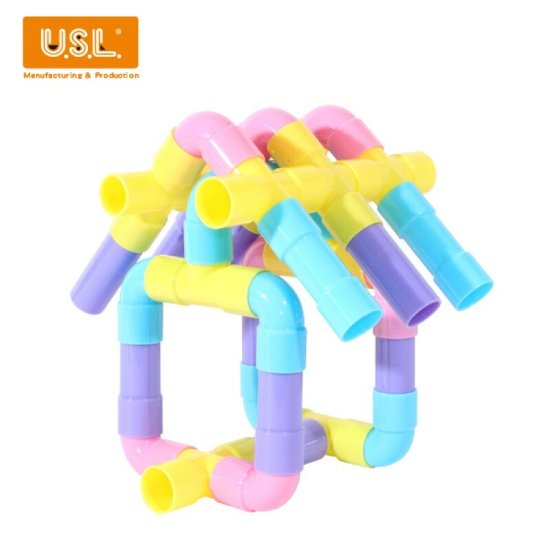 《 台灣製USL遊思樂 》教具 積木 水管積木 (4色,8形,68pcs)