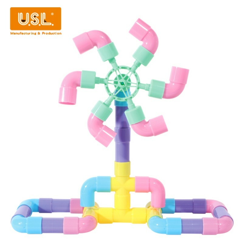 《 台灣製USL遊思樂 》教具 積木 水管積木 (4色,8形,68pcs)