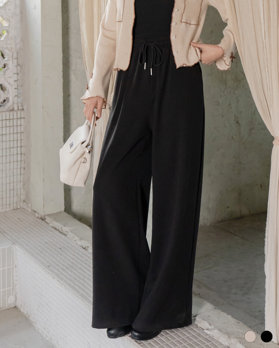 慵懶斜紋磨毛抽繩直筒褲(特價品不可退換貨)