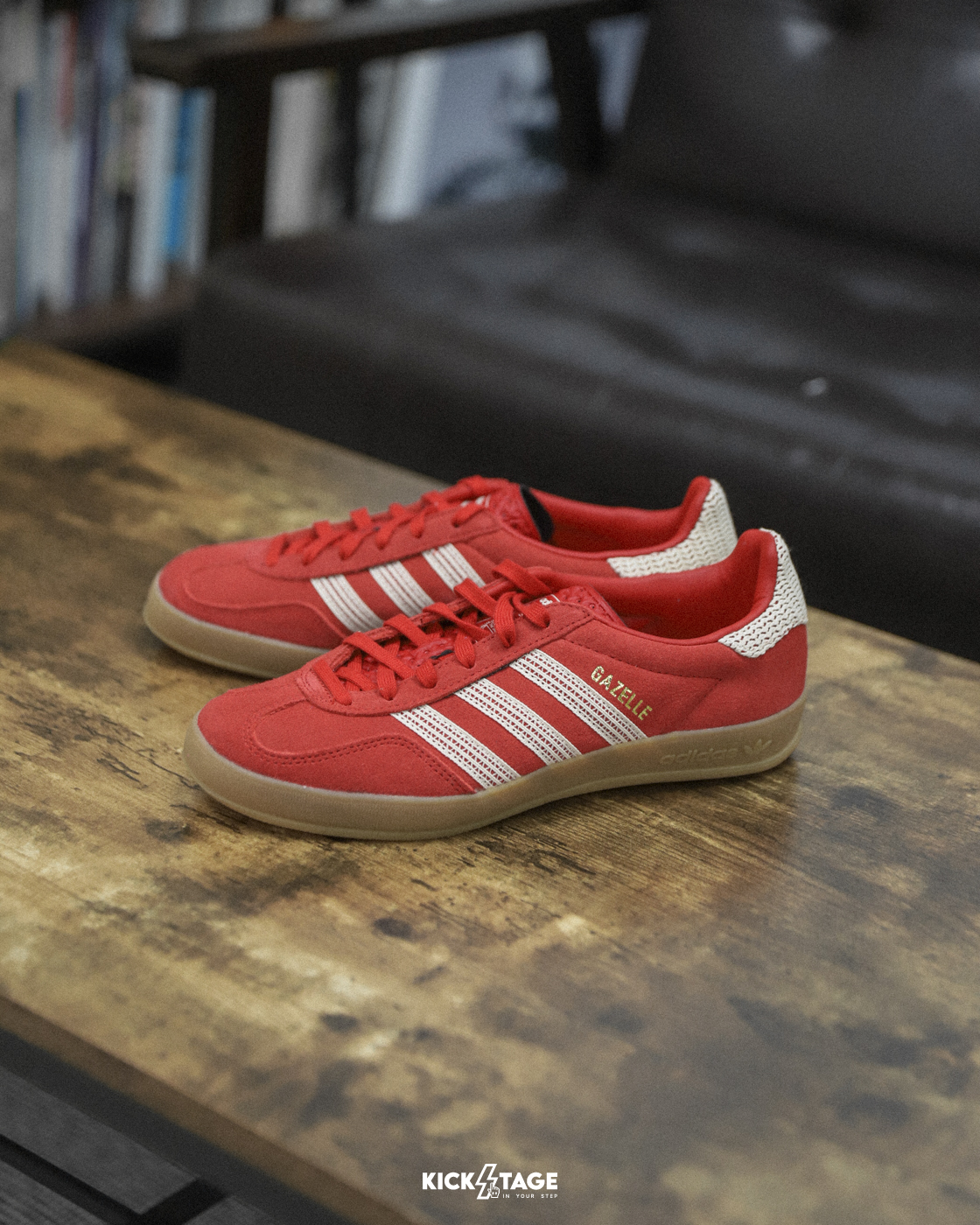 女鞋 ADIDAS GAZELLE INDOOR W 紅 麂皮 復古 編織 焦糖底 德訓鞋 休閒鞋【JI2756】