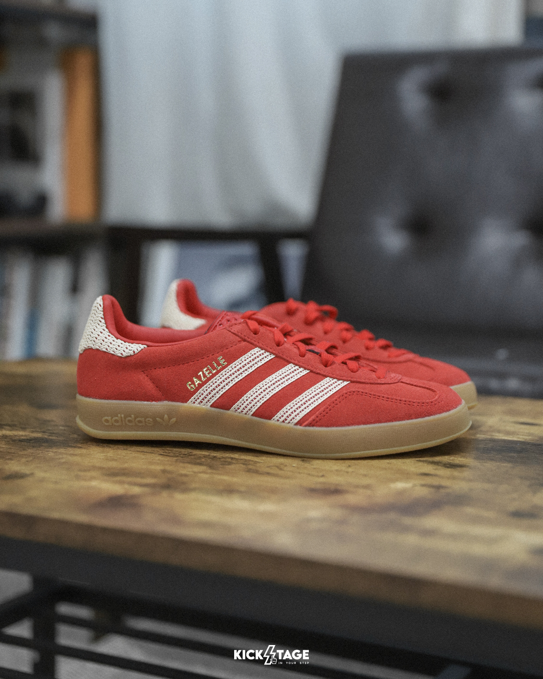 女鞋 ADIDAS GAZELLE INDOOR W 紅 麂皮 復古 編織 焦糖底 德訓鞋 休閒鞋【JI2756】