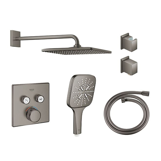 GROHE｜SmartControl 定溫埋壁方型花灑組 l 石墨黑 26564