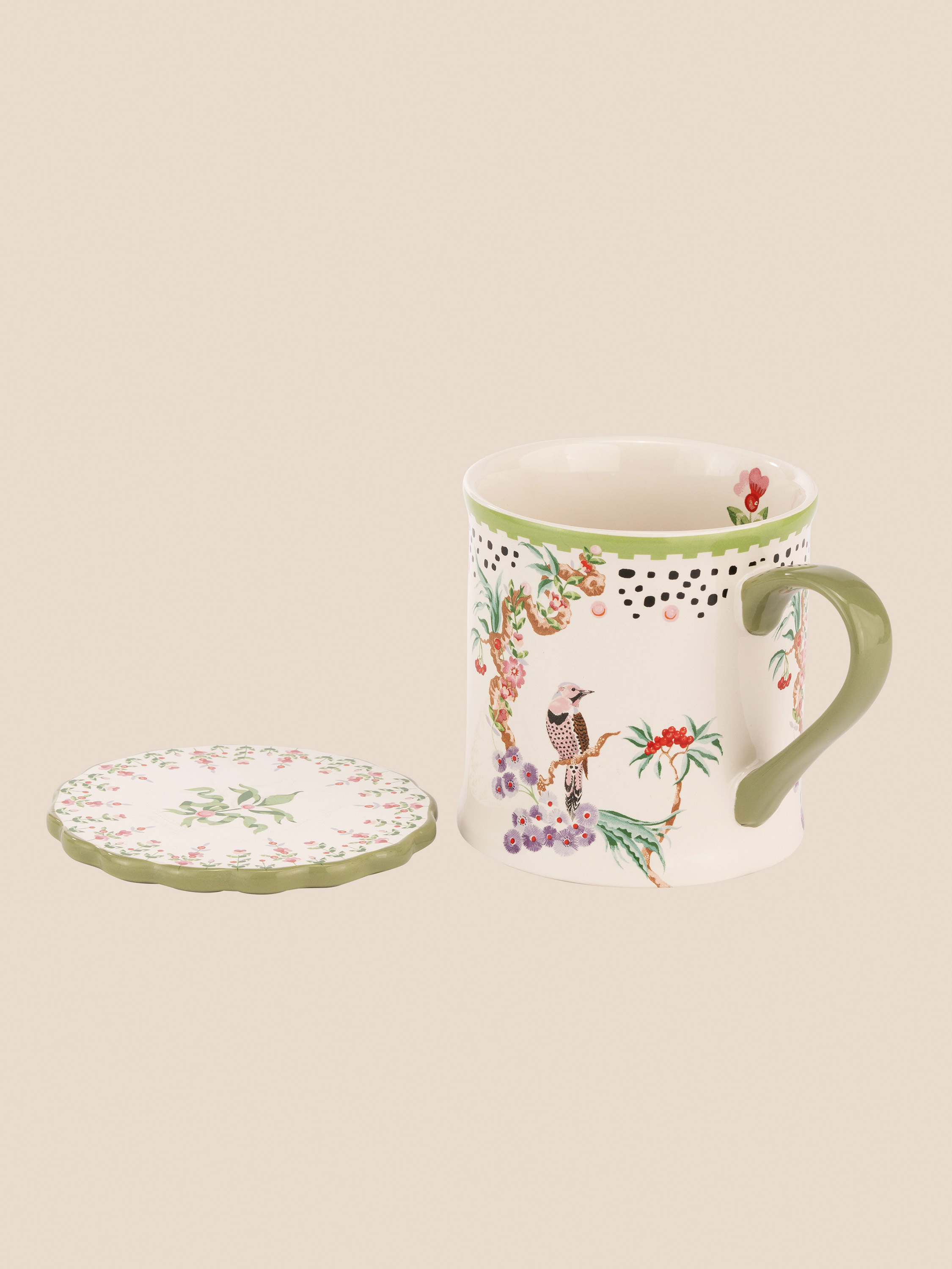 Bird and Berries 陶瓷馬克杯與杯墊組