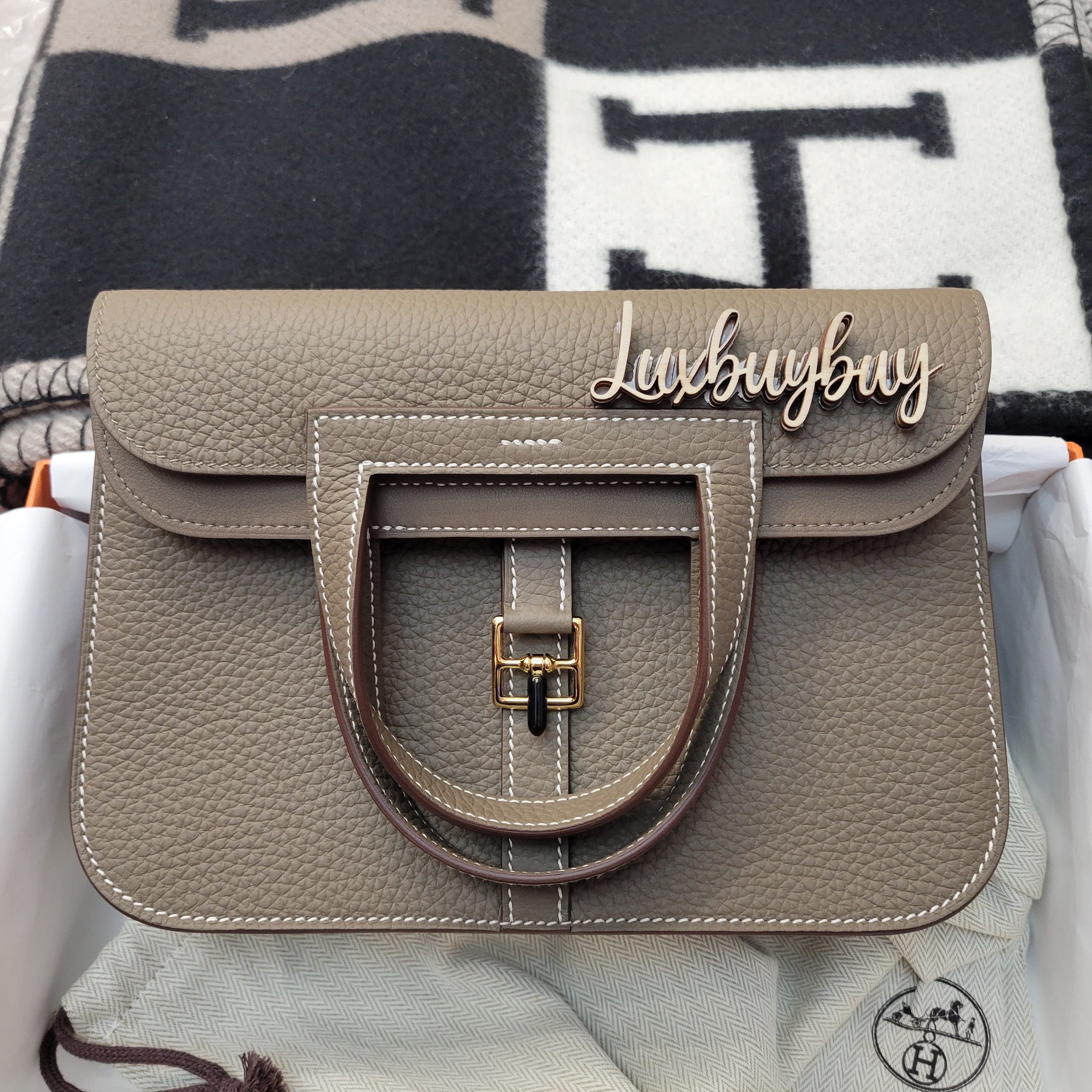 Hermes halzan 25 Etoupe CC 大象灰金扣 TC皮