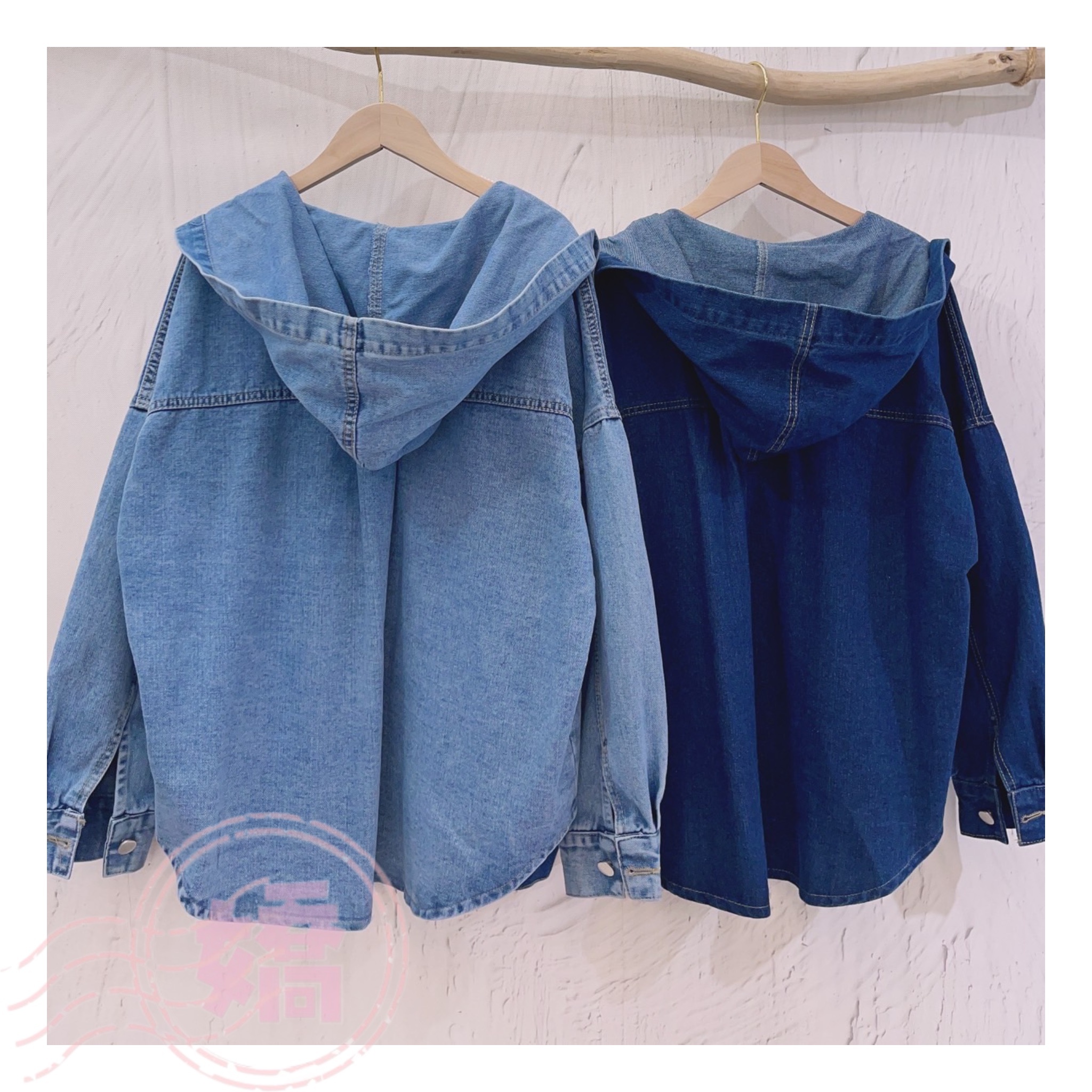 T12008三口袋連帽牛仔外套(淺藍'深藍)