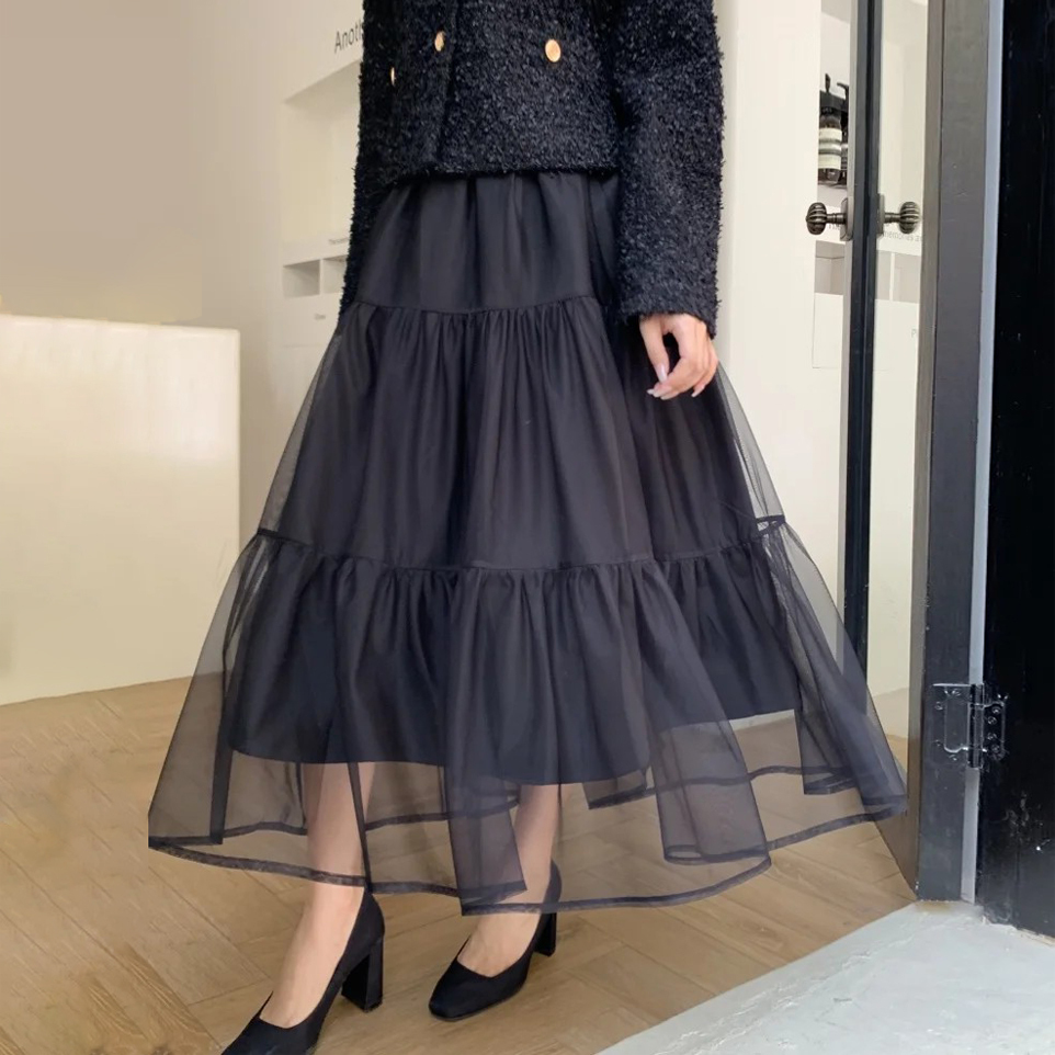 經典黑鬆緊腰蛋糕裙擺澎澎紗裙S-L (Elegant & Love)