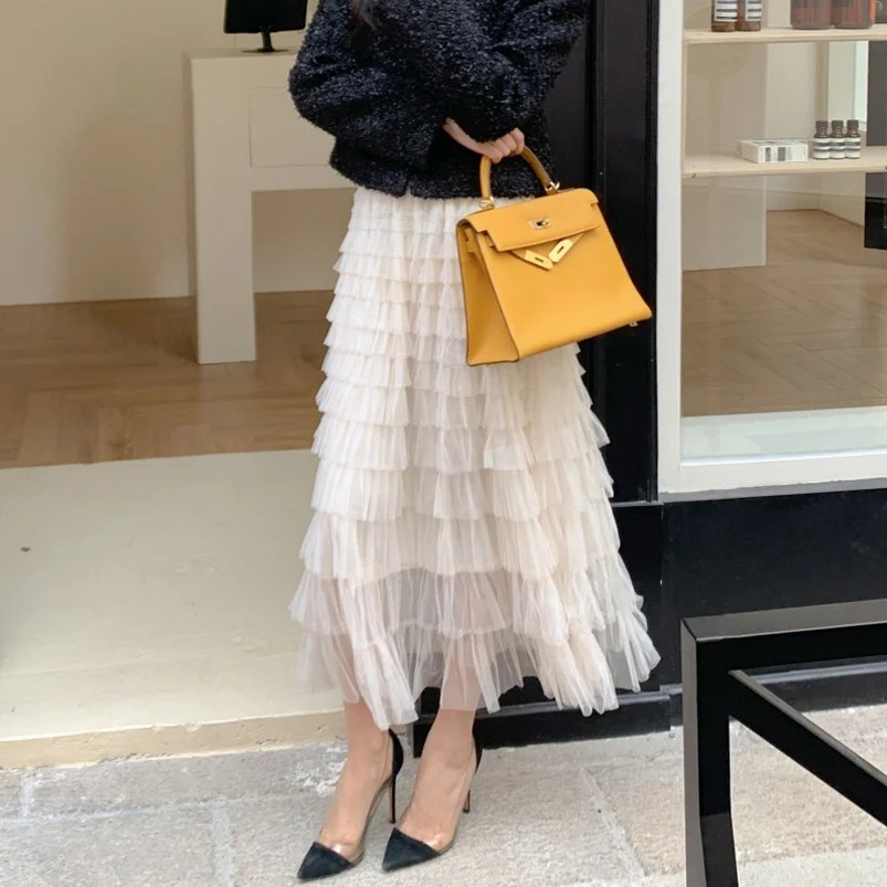 小仙女鬆緊腰層次蛋糕裙紗裙-F / 2色 (Elegant & Love)