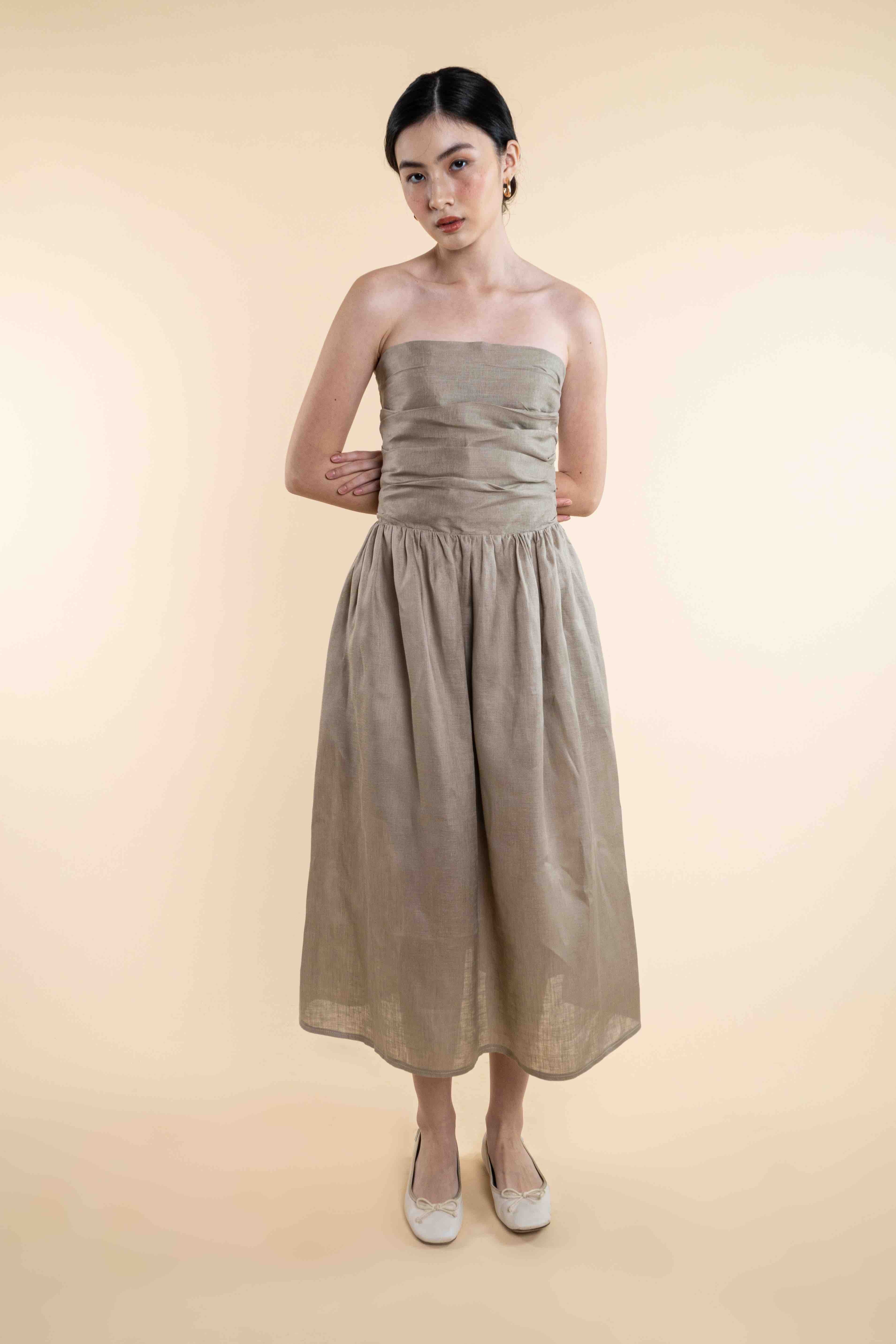 Yuna Pure Linen Dress - Greige