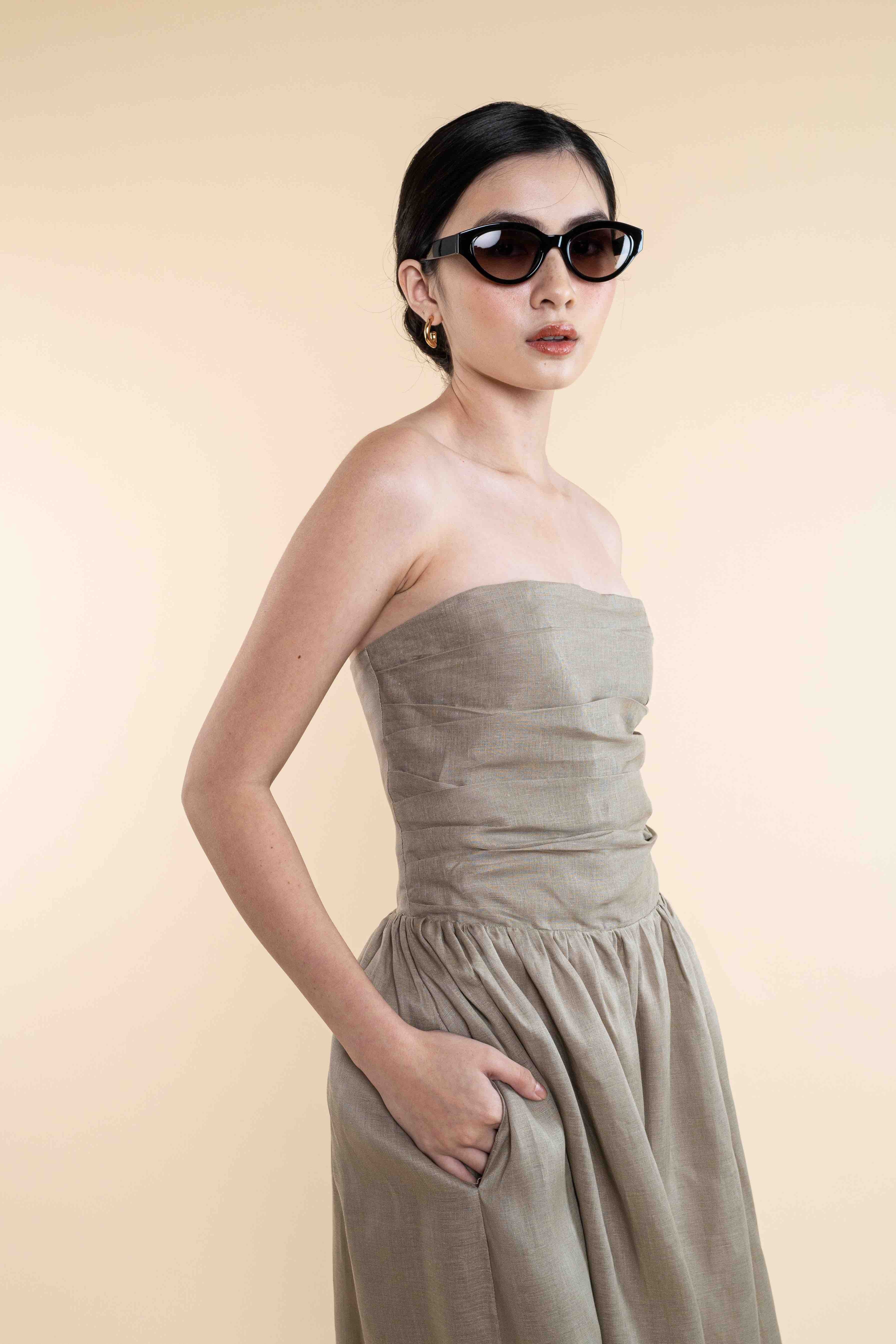 Yuna Pure Linen Dress - Greige