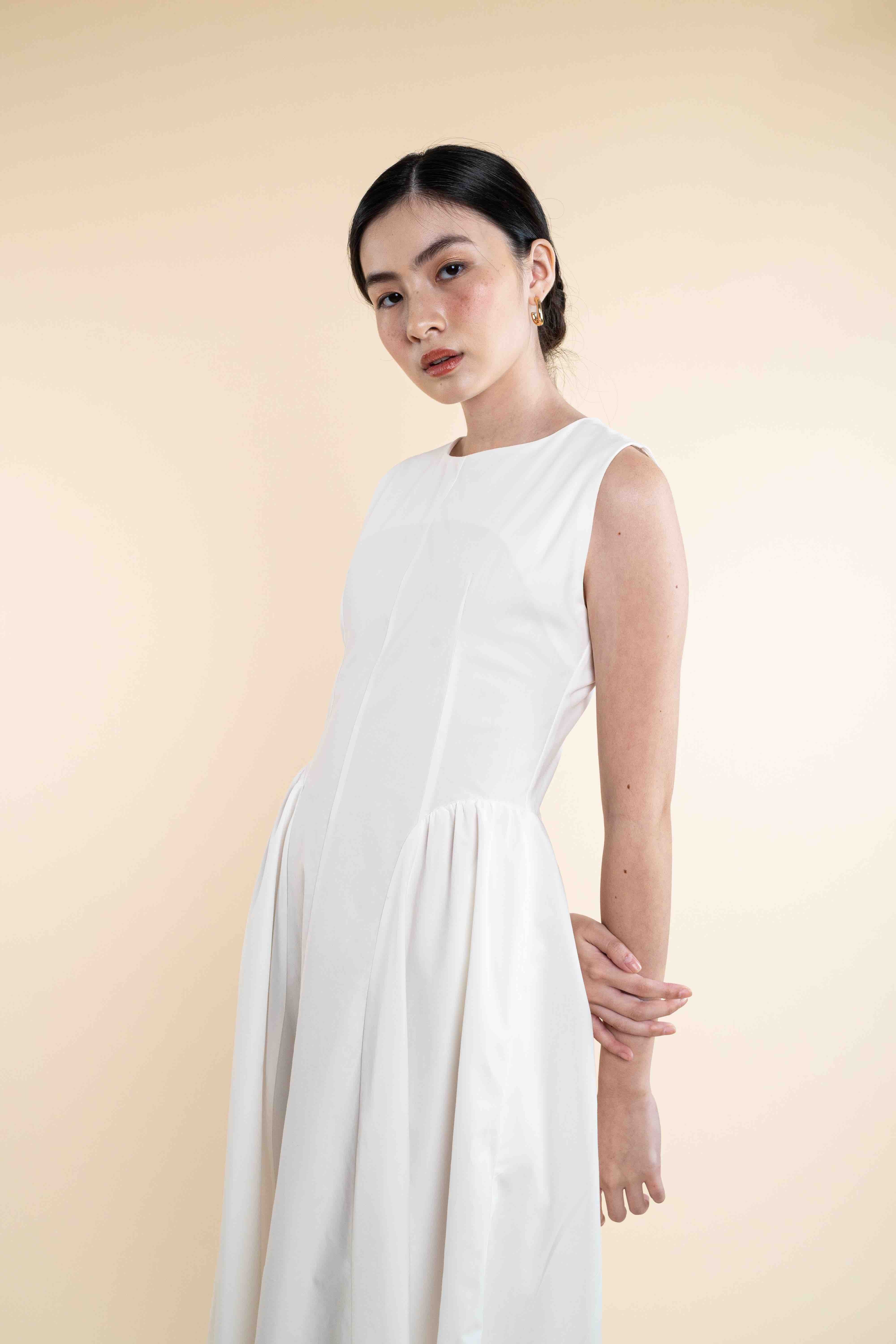 Lucine Midi Poplin Dress - Off-White