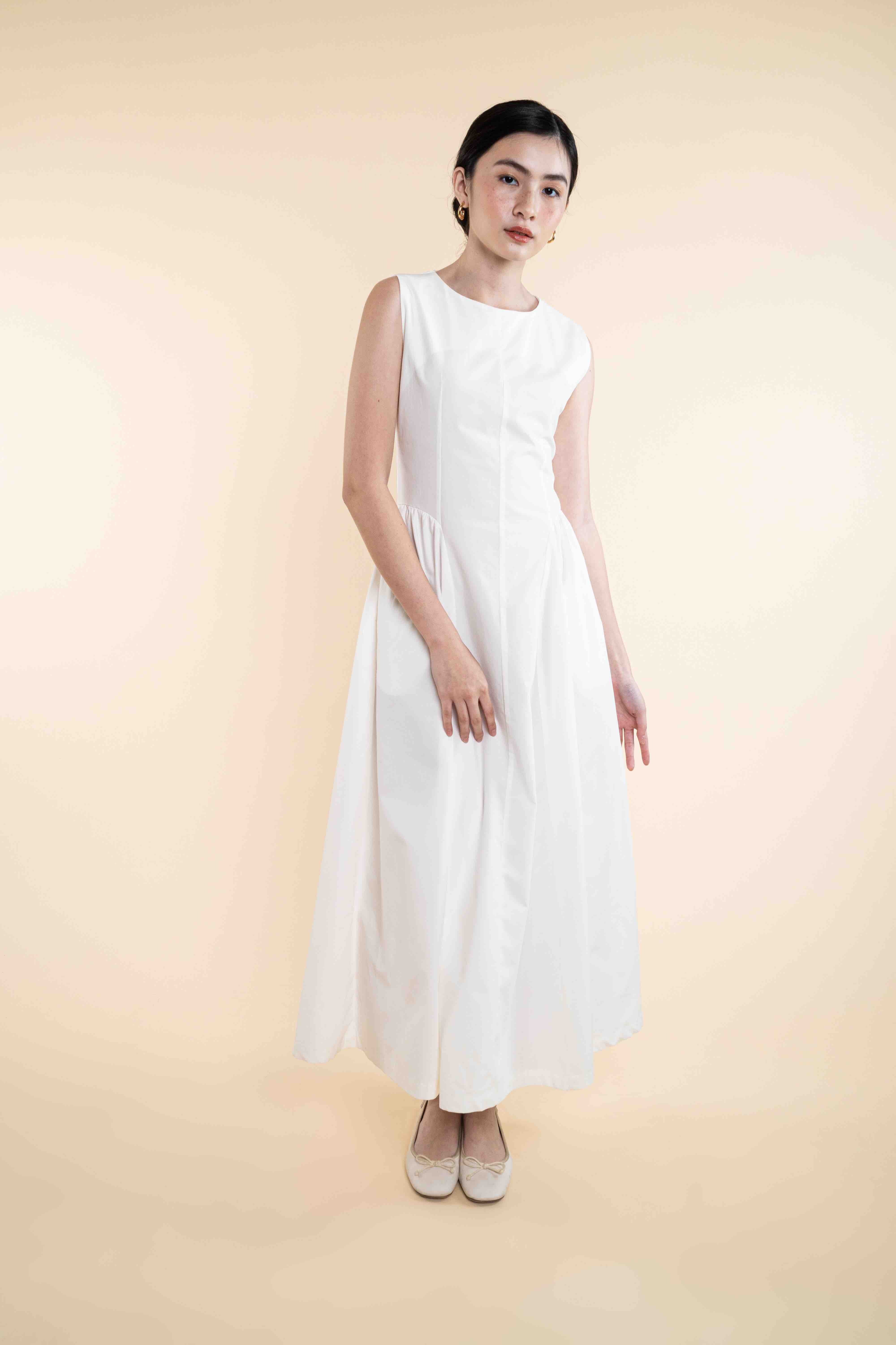 Lucine Midi Poplin Dress - Off-White