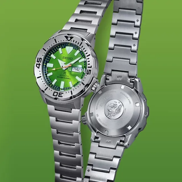萬年鐘錶 - SEIKO PROSPEX 亞洲限量版 Prajam Yam圖騰綠面機械潛水錶 SRPL41K1 / 4R36-17Z0G   錶徑42.4MM