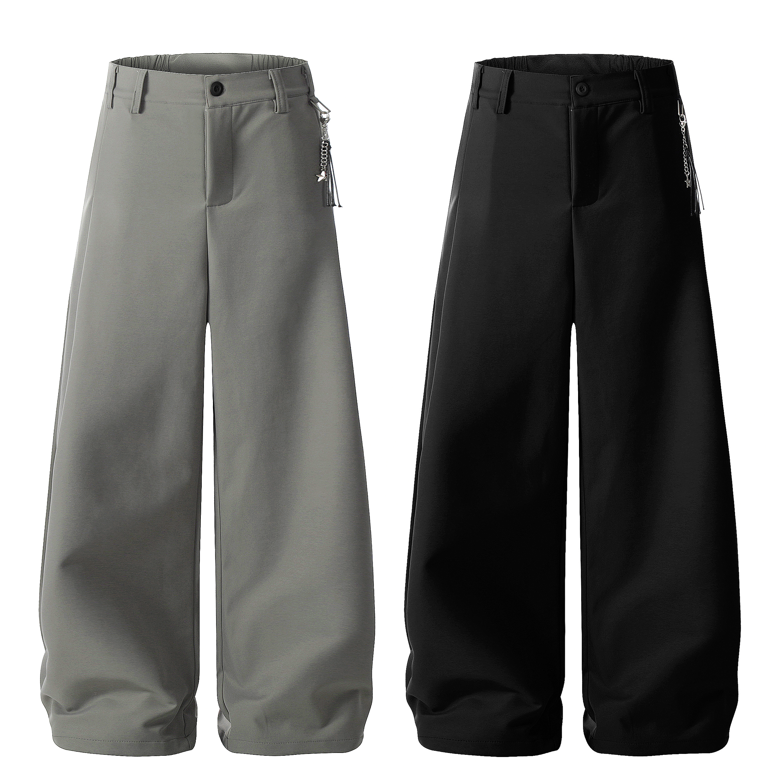 《S.V》打摺寬版落地西裝褲(附吊飾)