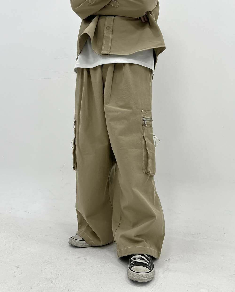 淨色工裝鬆身褲 P3040