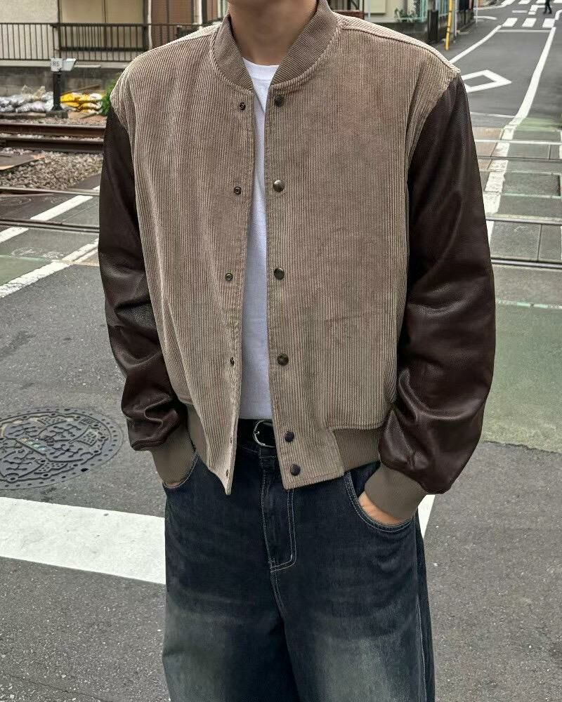 拼皮袖棒球褸(薄夾棉) JK2619