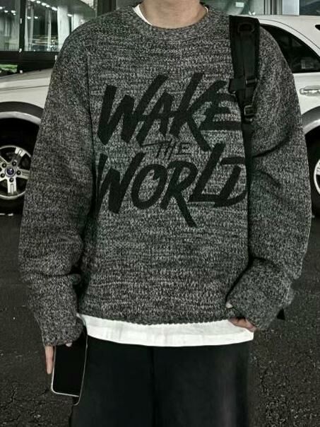 圓領英文字針織衫 T5660