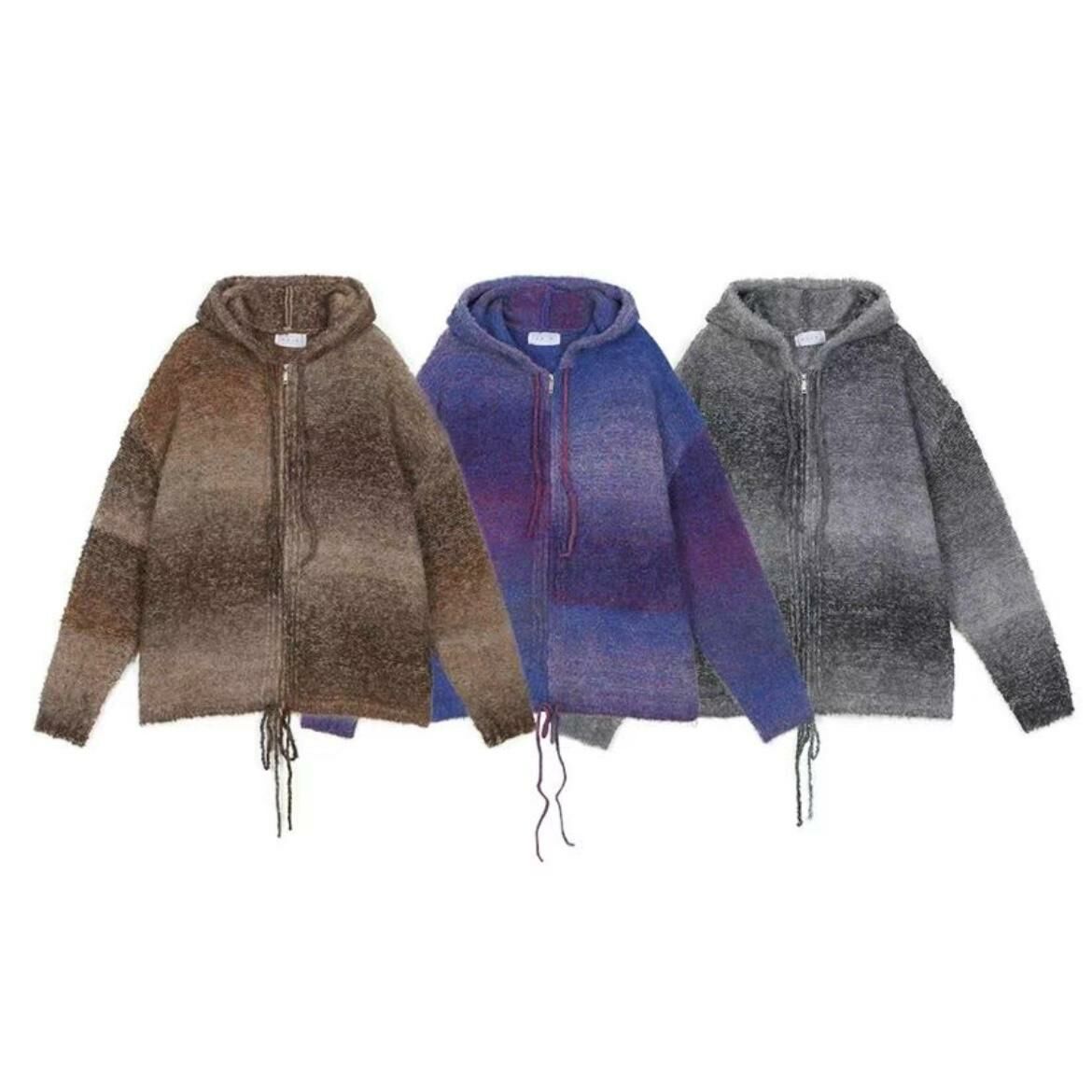 混色連帽拉鍊針織外套 JK2621