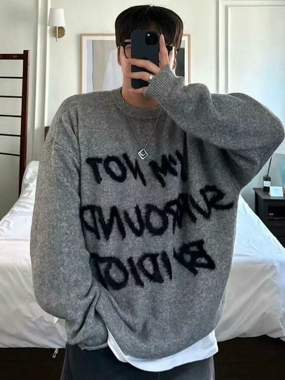 圓領英文字針織衫 T5659