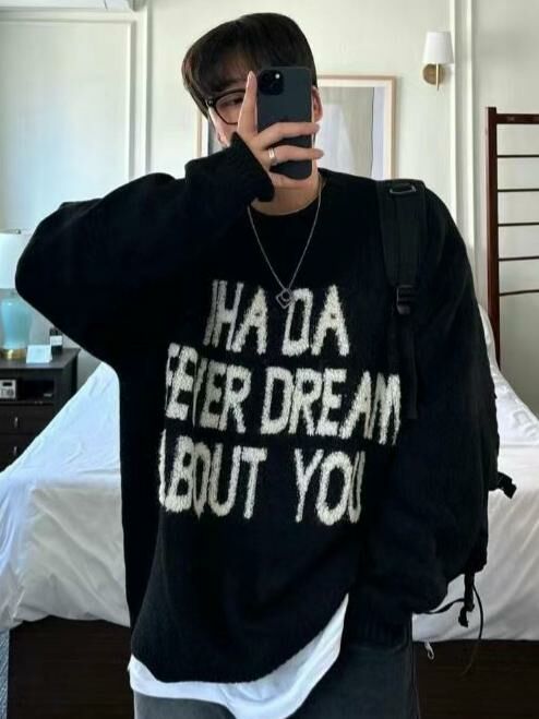 圓領英文字針織衫 T5658