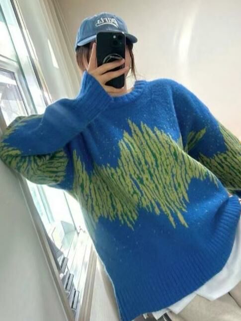 圓領拼色亂紋針織衫 T5656