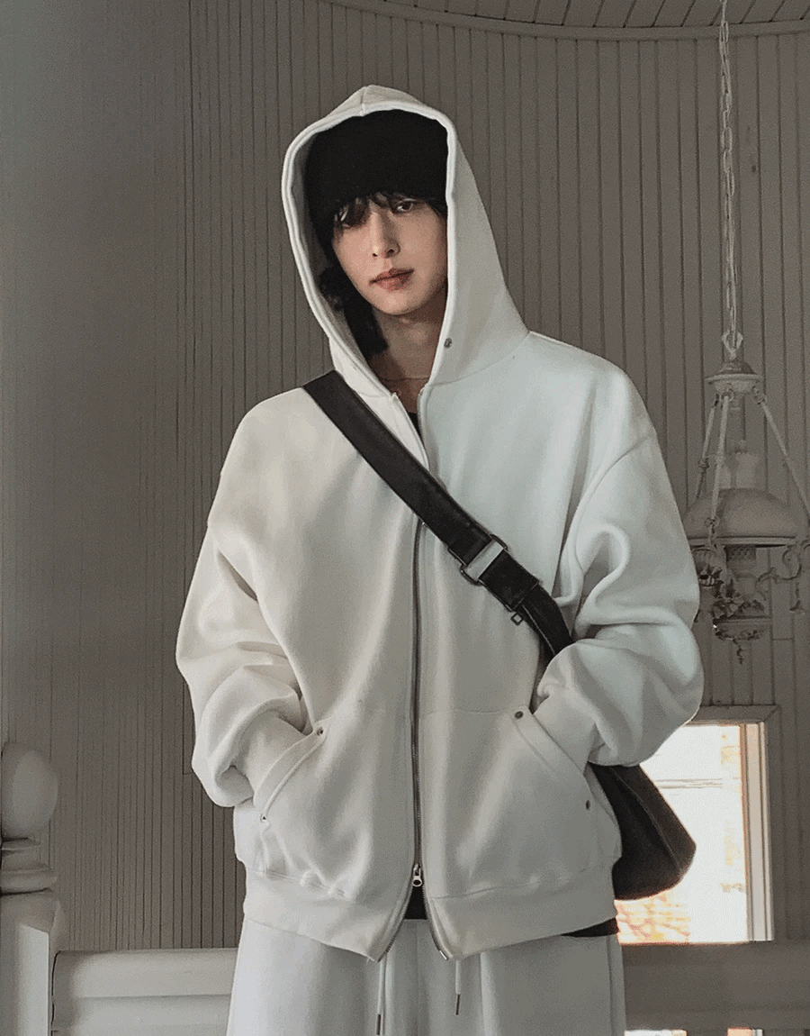 影紋鉚釘刷毛連帽拉鍊休閒外套