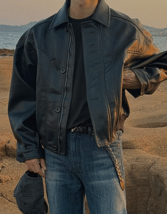 設計款休閒皮革夾克外套