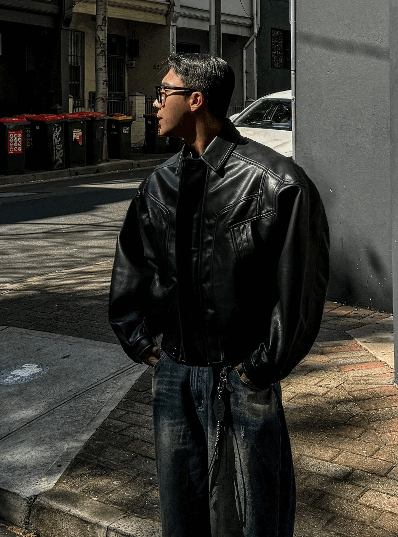 設計款休閒皮革夾克外套