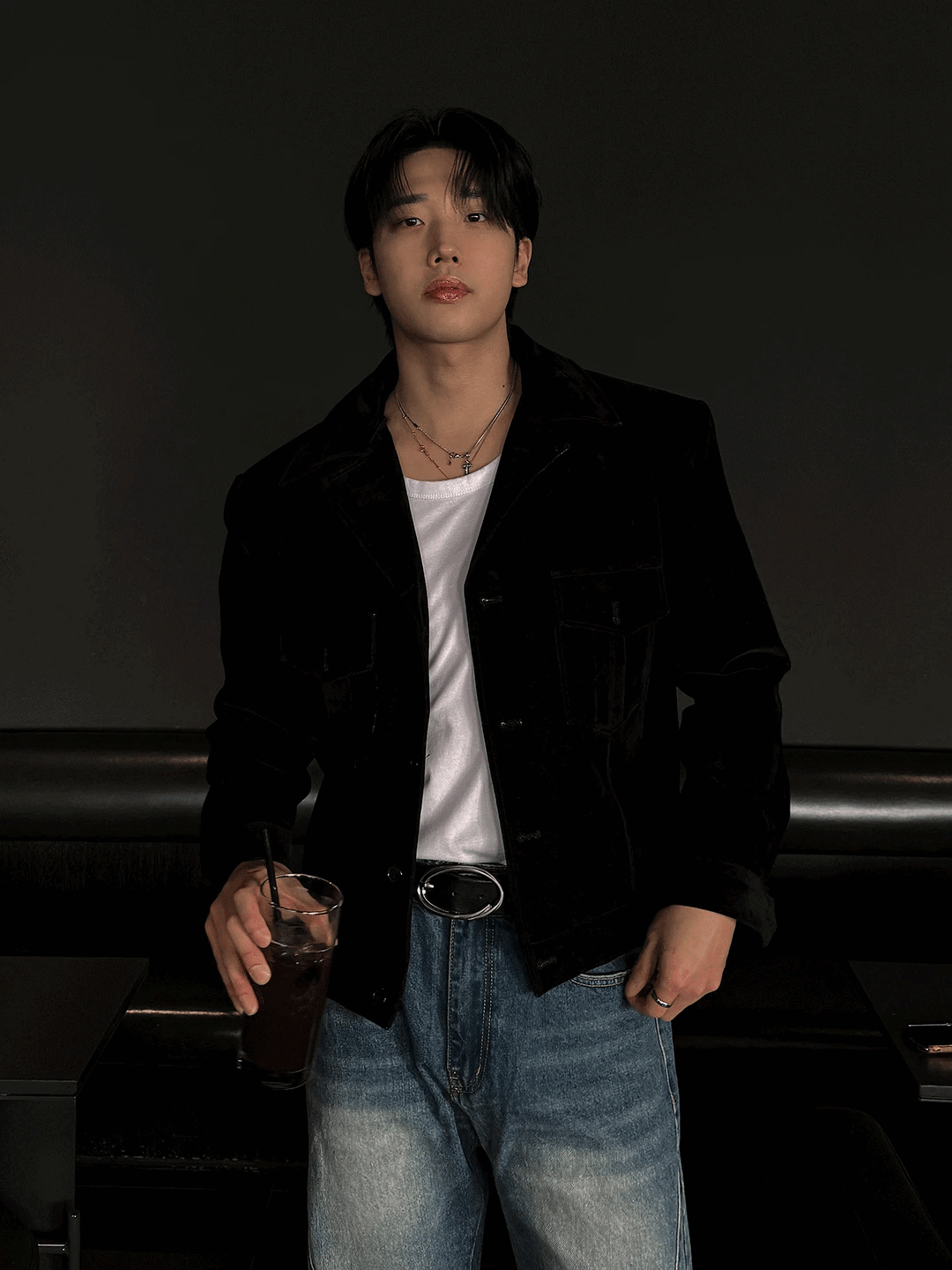 雙口袋軍風絲絨牛仔外套