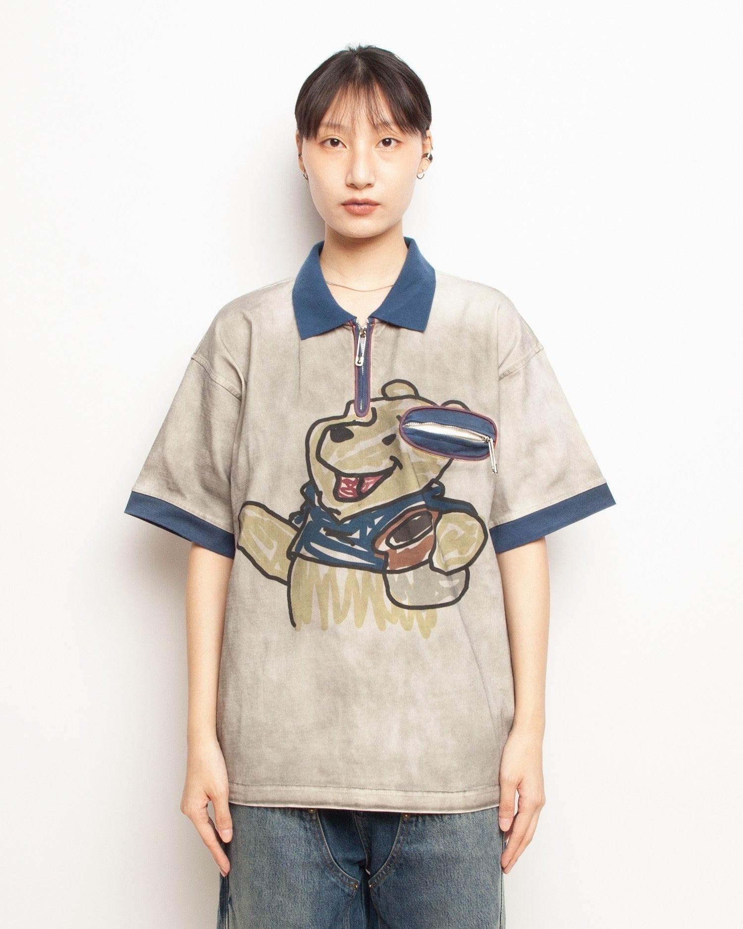 PLATEAU STUDIO｜Half zip polo (Navy/Beige)